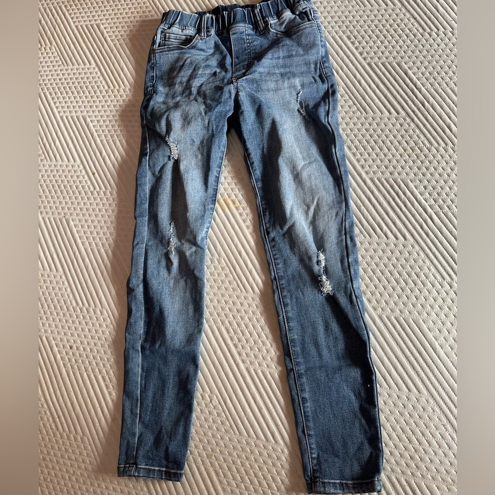Elastic Waist Women's Blue Distressed Skinny Jeans